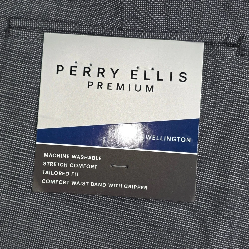 Perry Ellis Premium Wellington Mens Dress Pants 42x30 Charcoal Grey Tailored Fit